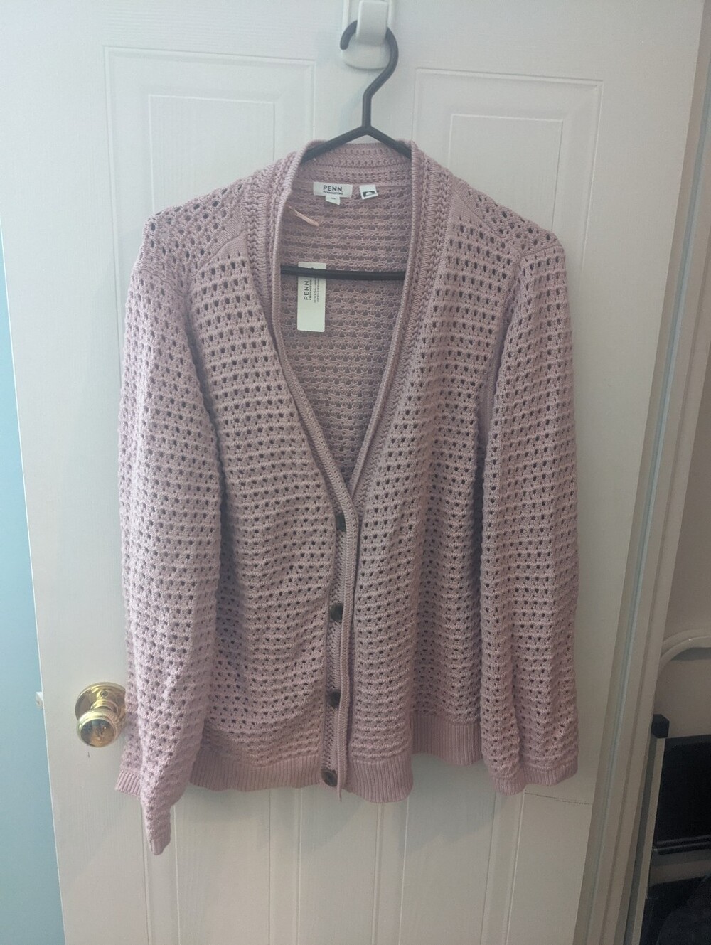 Penningtons Pink Crochet Open-Knit Button Front Cardigan